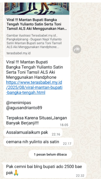 Pangkalpinang – Aroma busuk pemerasan kembali menyeruak dari balik tembok Lapas Kelas IIA Tuatunu, Pangkalpinang. Kali ini, sorotan tajam mengarah kepada seorang oknum wartawan bernama Sudarsono alias Panjul, yang disebut-sebut mengelola portal media online TerasBabel.my.id. Selasa (19/8/2025).