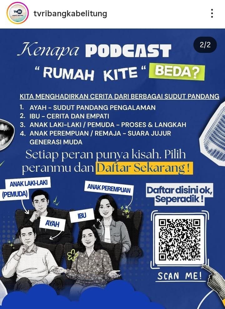 http://KBOBABEL.COM (PANGKALPINANG) —Proses perekrutan host program Podcast “Rumah Kite” yang diproduksi oleh TVRI Bangka Belitung menuai sorotan publik. Sejumlah peserta seleksi mempertanyakan transparansi dan profesionalitas proses rekrutmen setelah program tersebut mulai dipromosikan dengan sosok host yang disebut-sebut tidak pernah terlihat mengikuti tahapan seleksi resmi. Senin (2/3/2026).
