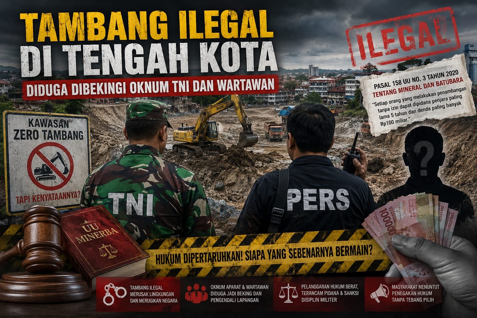 KBOBABEL.COM (PANGKALPINANG) — Aroma busuk praktik pertambangan ilegal kembali mencoreng wajah penegakan hukum di Provinsi Kepulauan Bangka Belitung. Di tengah gencarnya seruan pemberantasan tambang ilegal oleh pemerintah pusat, aktivitas tambang jenis Rajuk dan Tawer justru terpantau bebas beroperasi di kawasan Bancang, Kecamatan Bukit Intan, Kota Pangkalpinang. Ironisnya, aktivitas yang diduga tidak mengantongi izin resmi tersebut disebut-sebut dikendalikan oleh oknum anggota TNI berinisial EK bersama seorang oknum wartawan berinisial PDM. Rabu (20/5/2026)