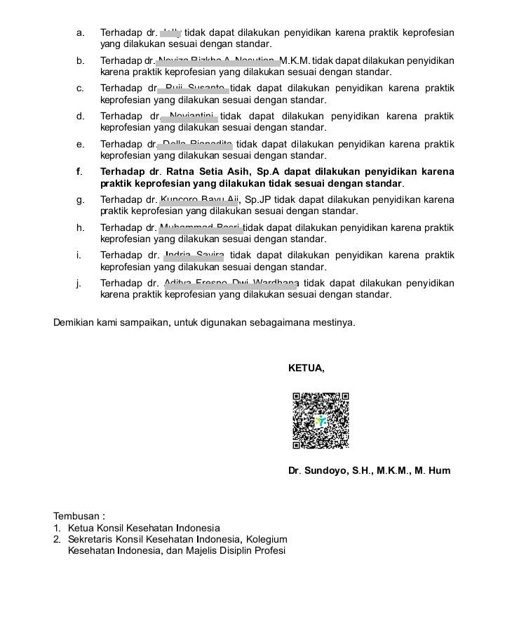 KBOBABEL.COM (JAKARTA) – Kasus hukum yang menjerat dr Ratna Setia Asih, Sp.A., M.Kes., semakin memunculkan pertanyaan serius terkait mekanisme penegakan disiplin dan hukum terhadap profesi kedokteran. Kuasa hukum dr Ratna, Hangga Oktafandany, SH, bahkan secara tegas menyebut Majelis Disiplin Profesi (MDP) Kementerian Kesehatan sebagai pihak yang paling bertanggung jawab atas lahirnya proses yang ia sebut sebagai kriminalisasi terhadap kliennya. Sabtu (20/6/2026)