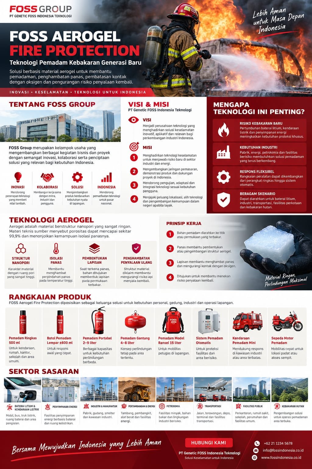 KBOBABEL.COM (JAKARTA) — FOSS Group kembali membawa gebrakan di sektor teknologi dengan memperkenalkan FOSS Aerogel Fire Protection, solusi proteksi kebakaran berbasis material aerogel yang dikembangkan melalui anak perusahaannya, PT Genetic FOSS Indonesia Teknologi.
