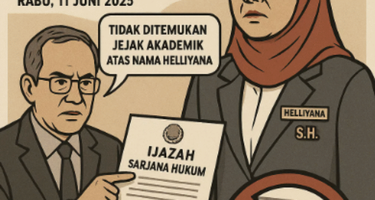 Kasus dugaan penggunaan gelar palsu oleh Wakil Gubernur Kepulauan Bangka Belitung, Helliyana, kini memasuki babak baru yang menggemparkan. Mantan Dekan Fakultas Hukum Universitas Azzahra, Dr. Sulhan, S.H., M.H., secara terbuka mengungkap bahwa tidak ditemukan jejak akademik atas nama Helliyana di institusi tempat ia pernah menjabat. Pengakuan tersebut memperkuat dugaan bahwa gelar Sarjana Hukum (SH) yang tercantum dalam identitas resmi Wakil Gubernur tersebut adalah palsu.Rabu (11/6/2025).