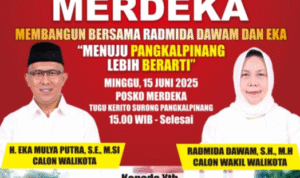 BOBABEL.COM (Pangkalpinang) – Satu langkah lebih dekat menuju panggung Pilkada ulang 2025, pasangan calon Wali Kota dan Wakil Wali Kota Pangkalpinang jalur independen, H. Eka Mulya Putra dan Ramida Dawam, dipastikan lolos dalam verifikasi faktual tahap perbaikan. Kabar menggembirakan ini disampaikan oleh Ridwan Adnan, Ketua Panitia Deklarasi Paslon MERDEKA, Jumat (13/6/2025).