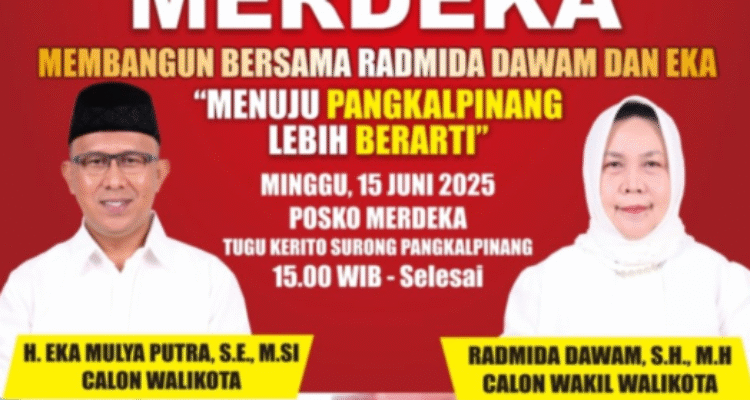 BOBABEL.COM (Pangkalpinang) – Satu langkah lebih dekat menuju panggung Pilkada ulang 2025, pasangan calon Wali Kota dan Wakil Wali Kota Pangkalpinang jalur independen, H. Eka Mulya Putra dan Ramida Dawam, dipastikan lolos dalam verifikasi faktual tahap perbaikan. Kabar menggembirakan ini disampaikan oleh Ridwan Adnan, Ketua Panitia Deklarasi Paslon MERDEKA, Jumat (13/6/2025).