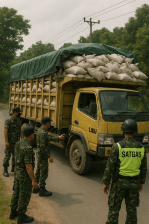 Puluhan Kampil Pasir Timah Ilegal Gagal Tembus Sungailiat, Truk Milik Liku Disergap Satgas Halilintar di Parittiga