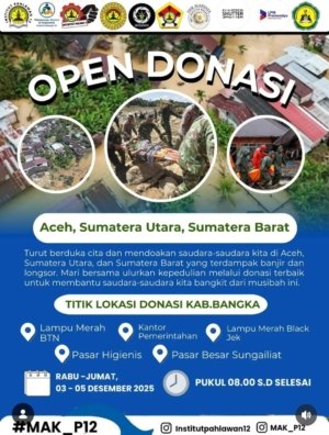 Mahasiswa Institut Pahlawan 12 Galang Donasi untuk Korban Bencana Banjir di Aceh, Sumatera Utara, dan Sumatera Barat