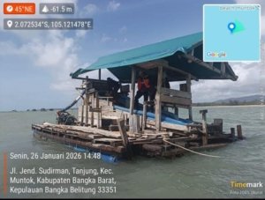 Polisi Tertibkan Tambang Timah Ilegal di Laut Tembelok, Dua Ponton Selam dan Tujuh Pekerja Diamankan