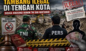 IMG-20260520-WA0520 KBOBABEL.COM (PANGKALPINANG) — Aroma busuk praktik pertambangan ilegal kembali mencoreng wajah penegakan hukum di Provinsi Kepulauan Bangka Belitung. Di tengah gencarnya seruan pemberantasan tambang ilegal oleh pemerintah pusat, aktivitas tambang jenis Rajuk dan Tawer justru terpantau bebas beroperasi di kawasan Bancang, Kecamatan Bukit Intan, Kota Pangkalpinang. Ironisnya, aktivitas yang diduga tidak mengantongi izin resmi tersebut disebut-sebut dikendalikan oleh oknum anggota TNI berinisial EK bersama seorang oknum wartawan berinisial PDM. Rabu (20/5/2026)
