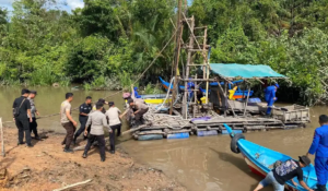 Polres Bangka Kembali Tertibkan Tambang Ilegal di DAS Jada Bahrin, 23 Ponton Dipasangi Garis Polisi
