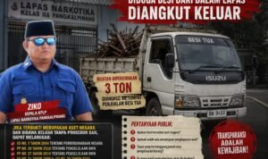 KBOBABEL.COM (PANGKALPINANG) – Dugaan pengangkutan material besi dari lingkungan Lapas Narkotika Kelas IIA Pangkalpinang menggunakan truk engkel Isuzu berwarna putih bernomor polisi BN 94XX memunculkan pertanyaan serius terkait status kepemilikan dan legalitas barang yang dibawa keluar dari area lembaga pemasyarakatan tersebut. Minggu (7/6/2026)
