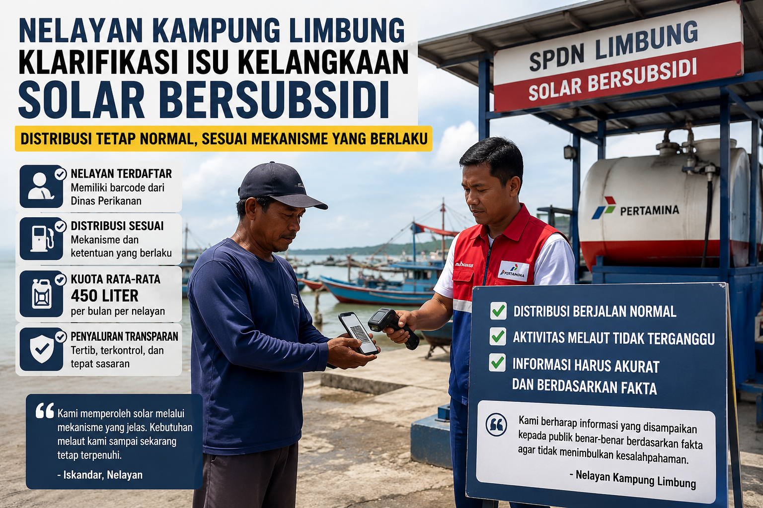 KBOBABEL.COM (MENTOK, BANGKA BARAT) – Sejumlah nelayan di Kampung Limbung, Kelurahan Tanjung, Kecamatan Mentok, Kabupaten Bangka Barat, menyampaikan klarifikasi terkait pemberitaan yang menyebutkan adanya kesulitan nelayan dalam memperoleh solar bersubsidi di Stasiun Pengisian Bahan Bakar Nelayan (SPDN) setempat. Senin (15/6/2026)