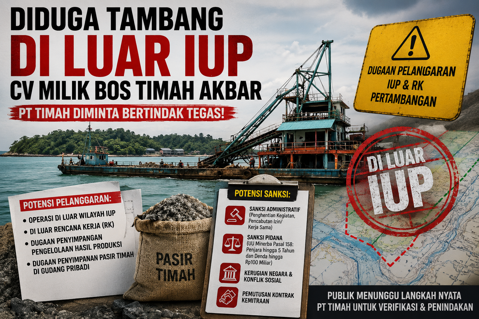 KBOBABEL.COM (BELINYU) – Lebih dari sepekan setelah insiden keributan antara warga dan pekerja tambang di perairan Pulau Lampu, Kecamatan Belinyu, Kabupaten Bangka, publik masih menunggu sikap tegas PT Timah terhadap dugaan pelanggaran yang dilakukan salah satu mitra binaannya. Sabtu (13/6/2026)
