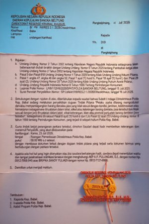 Bang Doi, Pimpred Jejaring Media Radak.com Dipanggil Ditreskrimsus Polda Babel, Dugaan Aliran Dana Kasus Susut Kadar Emas Didalami