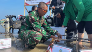 Dandim Bangka Barat Gandeng POSSI, Terjun ke Laut Tanam Terumbu Karang di Pantai Rambat