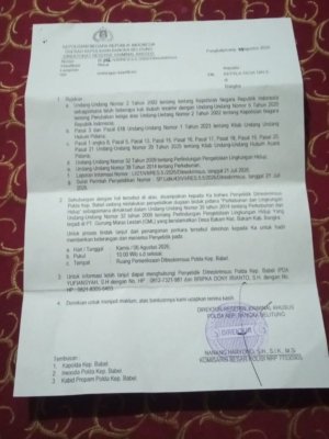 Berkaitan dengan PT GML Polda Babel Mulai Periksa Kades Dalil, ALMASTER Minta Delapan Kades Lain Ikut Dipanggil