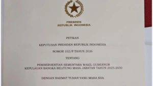 Keppres 102/P Tahun 2026 Resmi Terbit, Hellyana Diberhentikan Sementara sebagai Wagub Babel