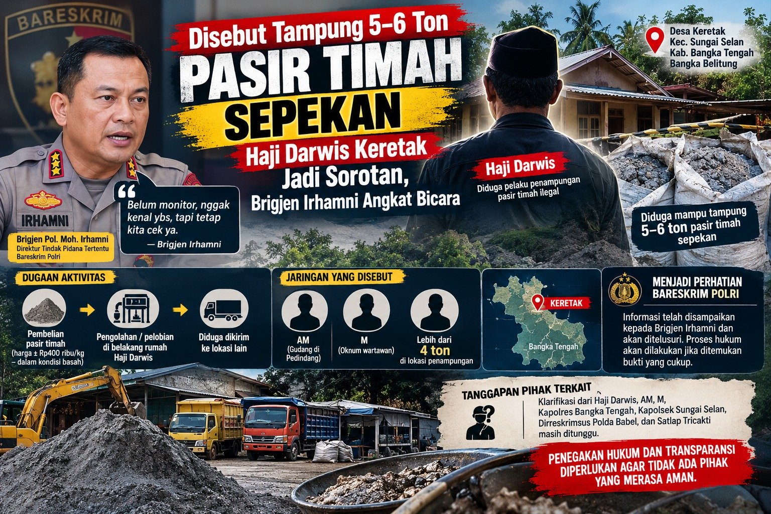 Disebut Tampung 5–6 Ton Pasir Timah Sepekan, Haji Darwis Keretak Jadi Sorotan, Brigjen Irhamni Angkat Bicara