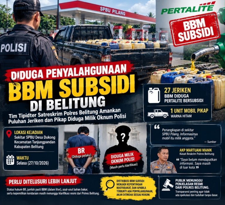Dugaan Penyalahgunaan Pertalite Subsidi di Belitung Mencuat, Nama Oknum Polisi Terseret Isu Kepemilikan Mobil